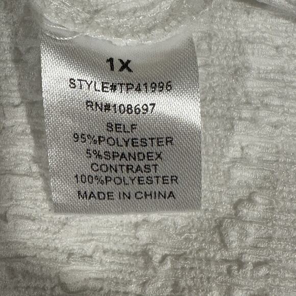 Alice Blue 1X White Textured Top Yellow Crochet Floral Sleeve Boho‎ Cottagecore - Picture 9 of 10